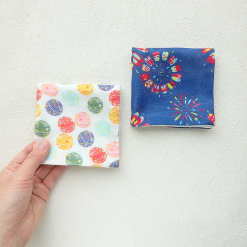 オリジナルデザイン 水風船と靴花火のふわふわガーゼハンカチ2枚