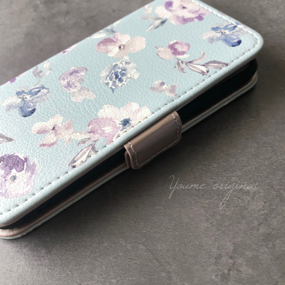 送料無料/iPhone7 /iPhone8/iPhone SE2/手帳型/ライトブルー/フラワー/水色 5枚目の画像