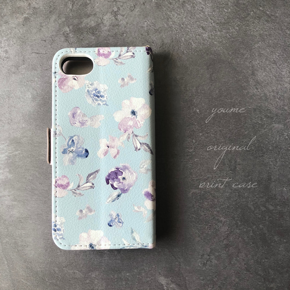 送料無料/iPhone7 /iPhone8/iPhone SE2/手帳型/ライトブルー/フラワー/水色 4枚目の画像