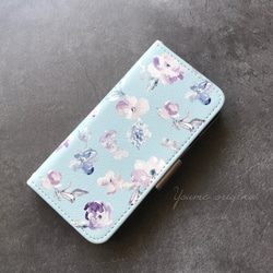 送料無料/iPhone7 /iPhone8/iPhone SE2/手帳型/ライトブルー/フラワー/水色 2枚目の画像