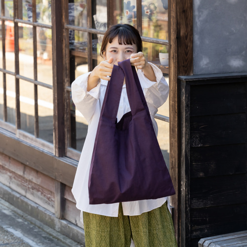 送料無料 綿麻 エコバッグ トートバッグ ショルダーバッグ 紫 パープル