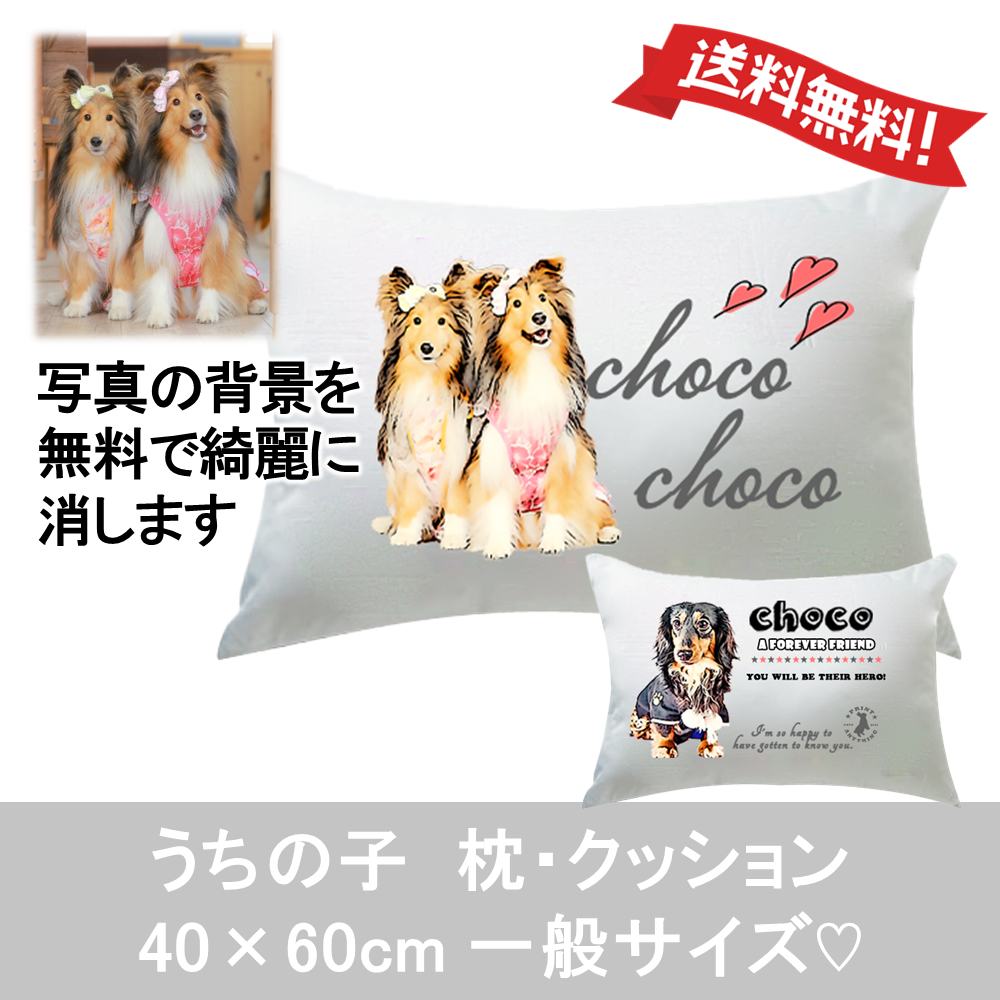 うちの子 クッション 枕 カバー オーダー 60×40cm | 写真から クッション 作ります