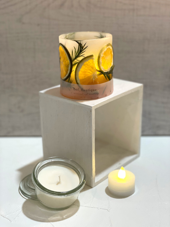 Botanical candle(オレンジ&ティーツリー) LEDティーライトキャンドル付き 送料無料 3枚目の画像