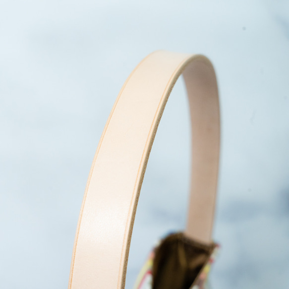 ワンハンドショルダーバッグ カラフル帆布ｘ本革持ち手 バケツ型 革持ち手 3枚目の画像