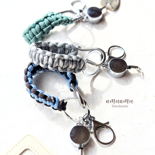 ストレスフリー♪カラビナ&リール付きパラコードストラップ/24色から