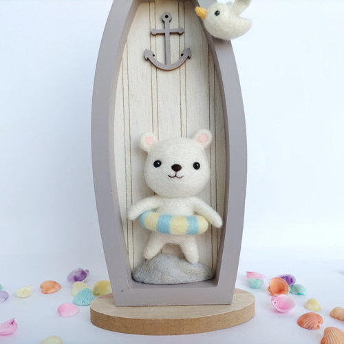 夏のオブジェ≪浮き輪シロクマさん≫☆羊毛フェルト 羊毛