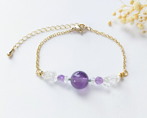 アメジスト・水晶の華奢な天然石ブレスレット *2月誕生石* #895