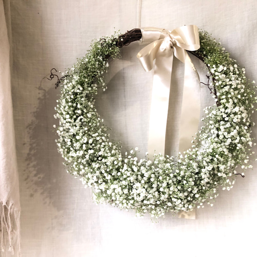 ウェディングブーケ**生花のかすみ草のリースブーケ 【受注制作 ウェディングブーケ**生花のかすみ草のリースブーケ 【受注制作