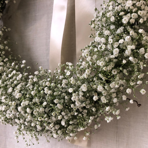 リースブーケ　かすみ草 花束リースL スワッグ 春 プリザーブドフラワー ドライフラワー