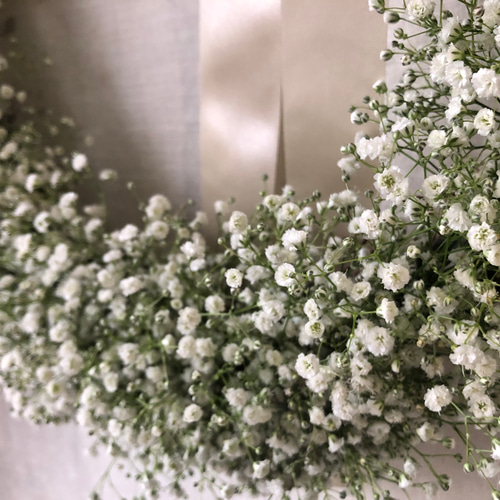 リースブーケ　かすみ草 ウェディングブーケ＊*生花のかすみ草のリースブーケ 【受注制作