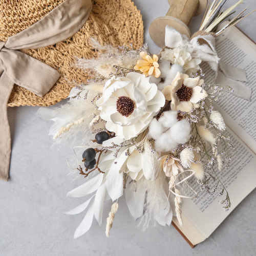 アネモネとパインフラワーのドライフラワースワッグ/ミニブーケ  
