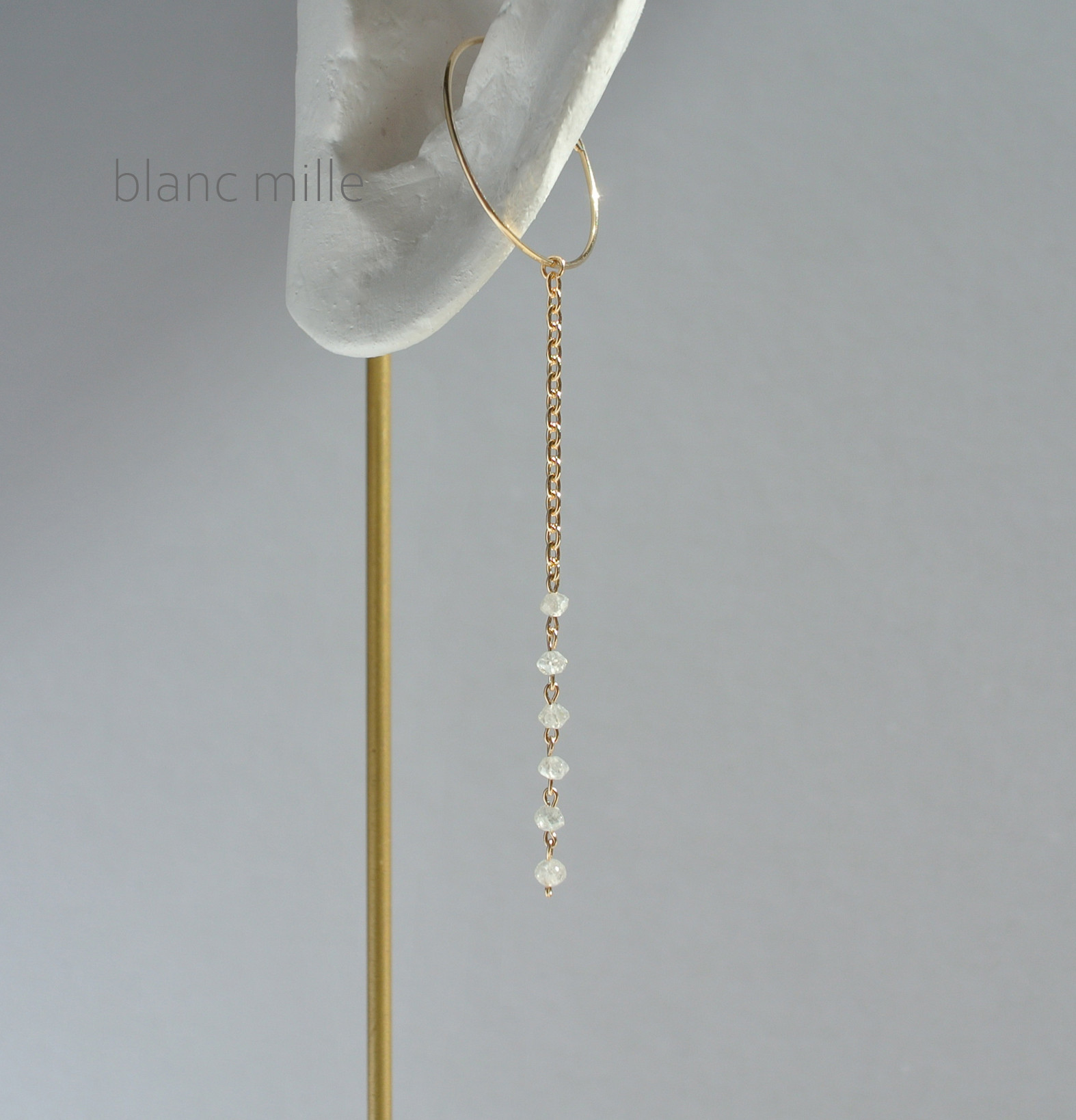 No.1829w○*極小ホワイトダイヤモンド6＆K18チェーン ロングイヤーカフ○*18金 ダイアモンド