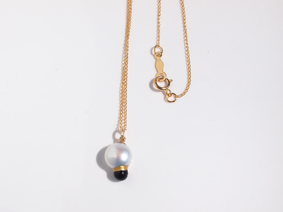 珍珠和黑縞瑪瑙黃金拼接珍珠【項鍊】|淡水珍珠黑瑪瑙14kgf 40cm 第3張的照片