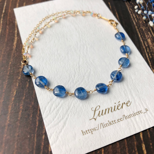天然石ブレスレット 14kgf オパール アクアカイヤナイト ブルー