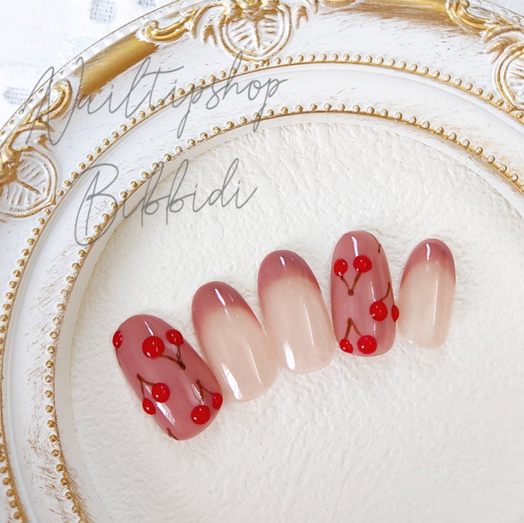 ぷっくりチェリーネイル ピンク ネイルチップ（つけ爪） Nailtipshop