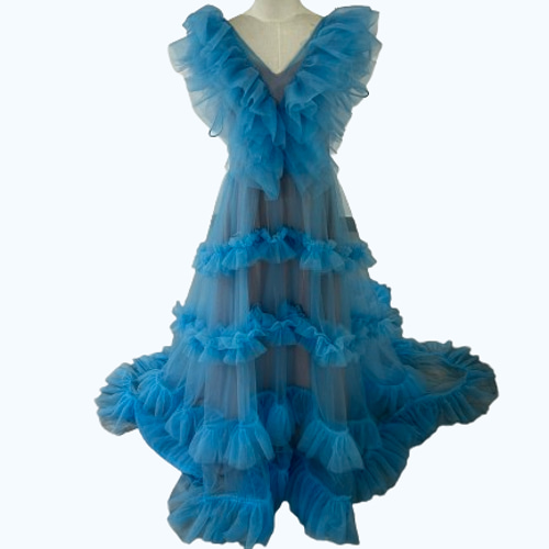 豪華！ カラードレス オンショルダードレス 爽やかで優しいブルー  