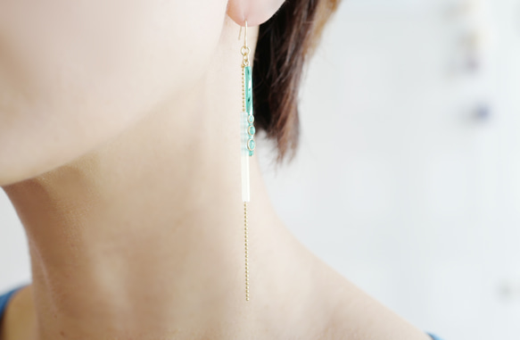 清新的綠色耳環 第4張的照片