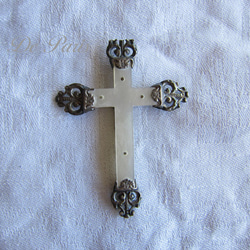 フランスアンティーク十字架マザーオブパール銀製リメイク用ペンダント 3枚目の画像