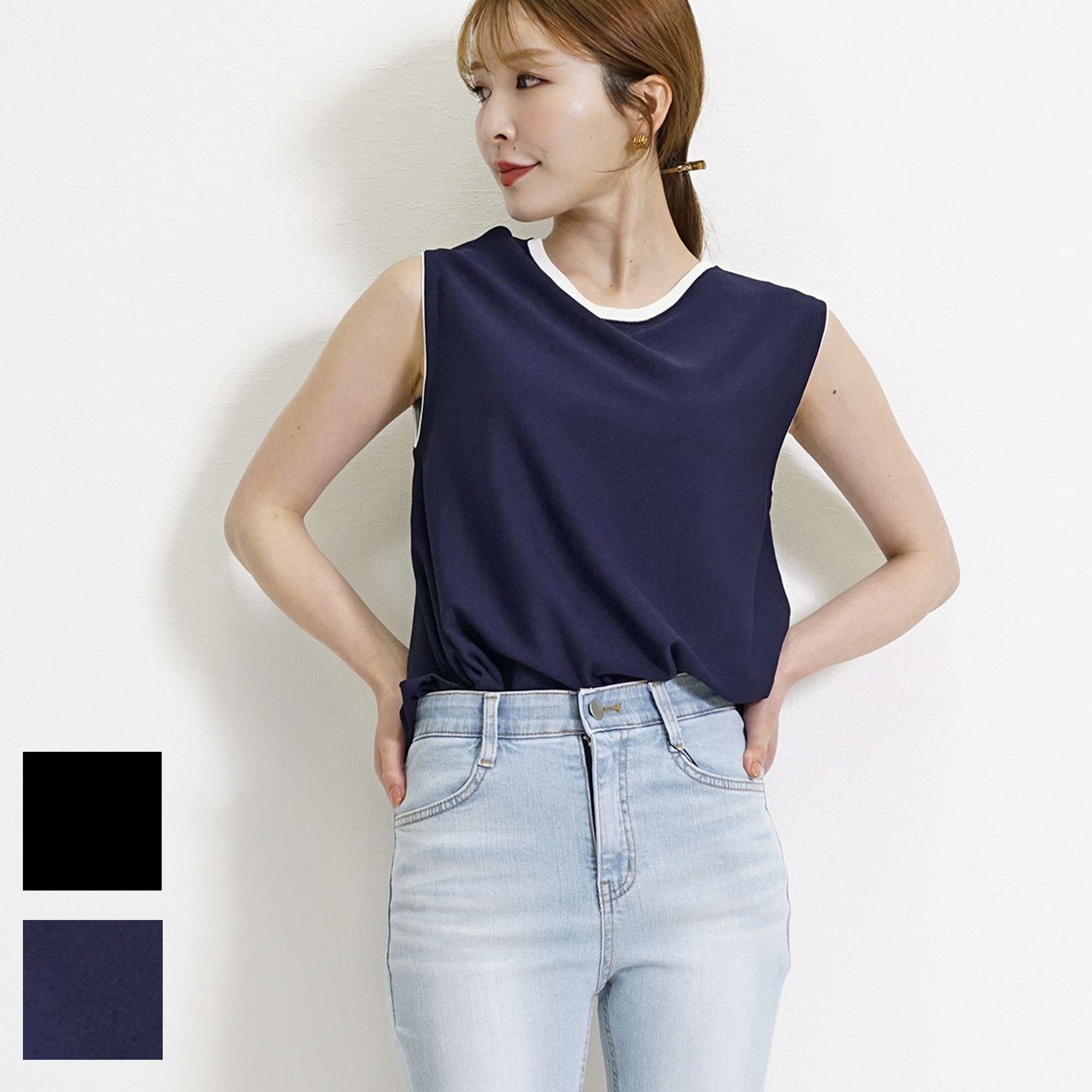 ドライレーヨン サマーニット ノースリーブ トップス