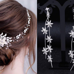 大人気！ヘッドドレス&イヤリング2点セット花 シルバーウェディング