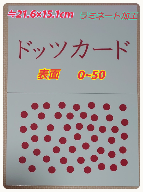 【新品】〘０歳から始める〙ドッツカード【0〜50】算数記号、袋付　ラミネート加工 3枚目の画像