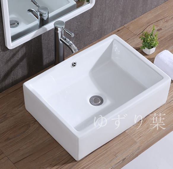 セラミック洗面器 長方形洗面器 台鉢 手洗い鉢 蛇口・排水管 2枚目の画像