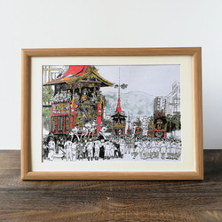 A4フレーム付き「京都　祇園祭　辻回し」　京の水彩画工房　 1枚目の画像