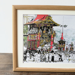 A4フレーム付き「京都　祇園祭　辻回し」　京の水彩画工房　 3枚目の画像