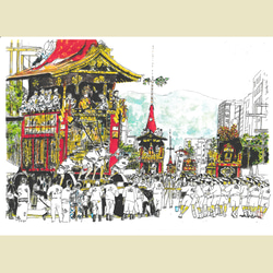 A4フレーム付き「京都　祇園祭　辻回し」　京の水彩画工房　 5枚目の画像