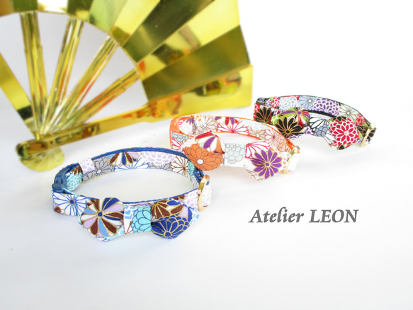高雅な宝石菊文様！和柄の猫ちゃん首輪 リード・首輪 Atelier LEON