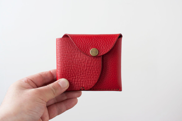 イタリア製牛革のコンパクト財布３ ／ レッド 2枚目の画像