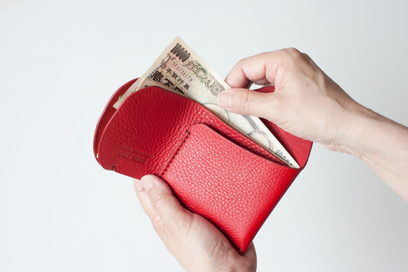 イタリア製牛革のコンパクト財布３ ／ レッド※受注製作 レッド