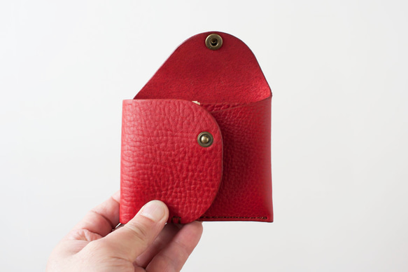 イタリア製牛革のコンパクト財布３ ／ レッド 6枚目の画像