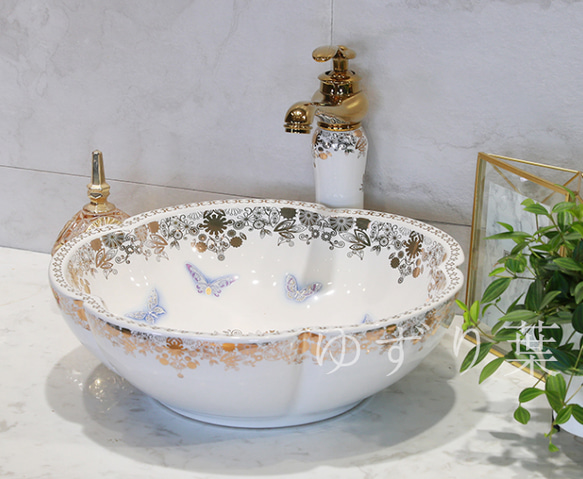 洗面ボウルセット セラミック洗面器 手洗い鉢 洗面器 蛇口 排水金具付き 2枚目の画像