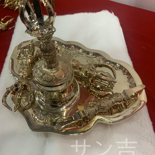 チベット仏教法器 真言宗 セット（大）鐘 金剛盤 独鈷杵 三鈷杵 五鈷杵