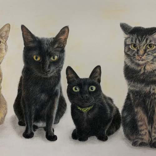 ペットの似顔絵オーダー　猫 ペットの似顔絵 ネコ似顔絵 オーダーメイド リアル イラスト