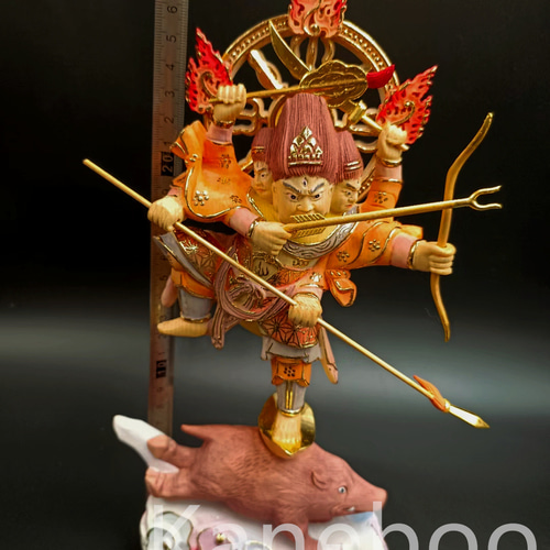 極上品 木彫り 仏像 摩利支天立像 彫刻 彩繪 本金 切金 天然木檜