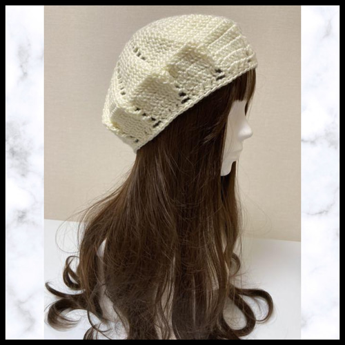 ニット帽 オフホワイト 手編み ベレー帽 1年中着用できる 通気性あり