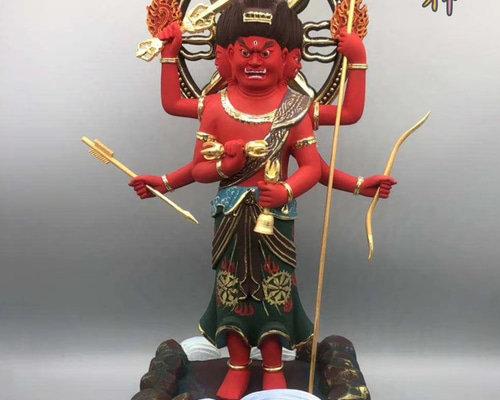 最高級 木彫り 仏像 不動明王立像 彫刻 彩繪 本金 切金 天然木檜材 最高級 木彫り 仏像 不動明王立像 一刀彫 天然木檜材 彫刻 仏教