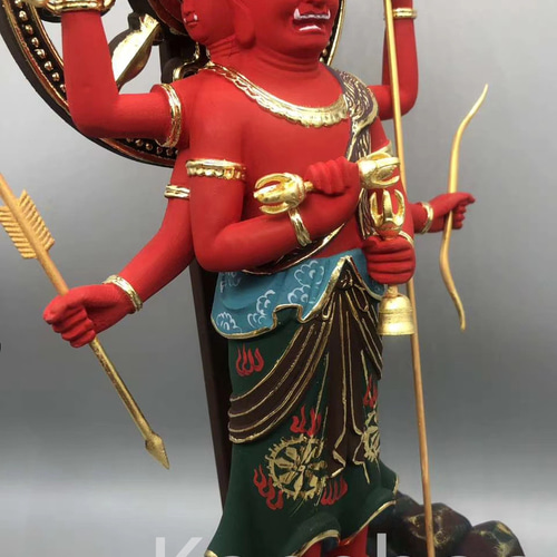 【修縁堂】最高級 木彫り 仏像 三宝荒神立像 彫刻 彩繪 本金 切金 天然木檜材 最高級 木彫り 仏像 三宝荒神立像 彫刻 彩繪 本金 切金 天然木檜