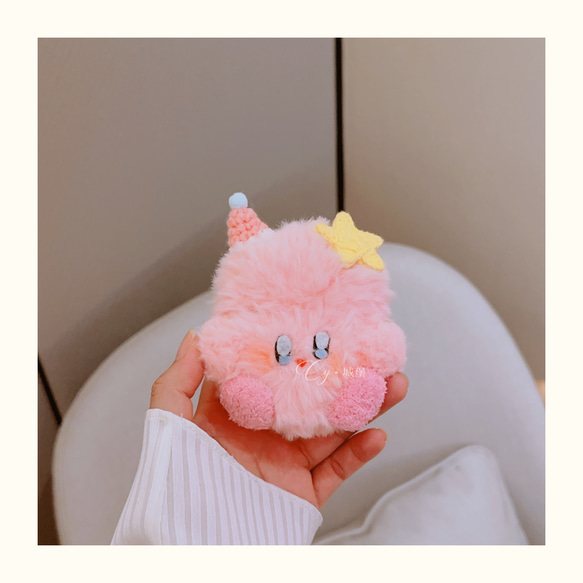 ピンク色の小さな怪獣☆可愛AirPods 1/2/3/pro ケースcase☆綿製手作り編織り 3枚目の画像