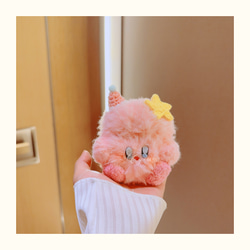 ピンク色の小さな怪獣☆可愛AirPods 1/2/3/pro ケースcase☆綿製手作り編織り 2枚目の画像