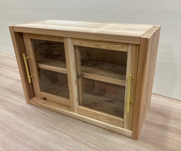 杉無垢材卓上収納棚【引き違い扉仕様】 