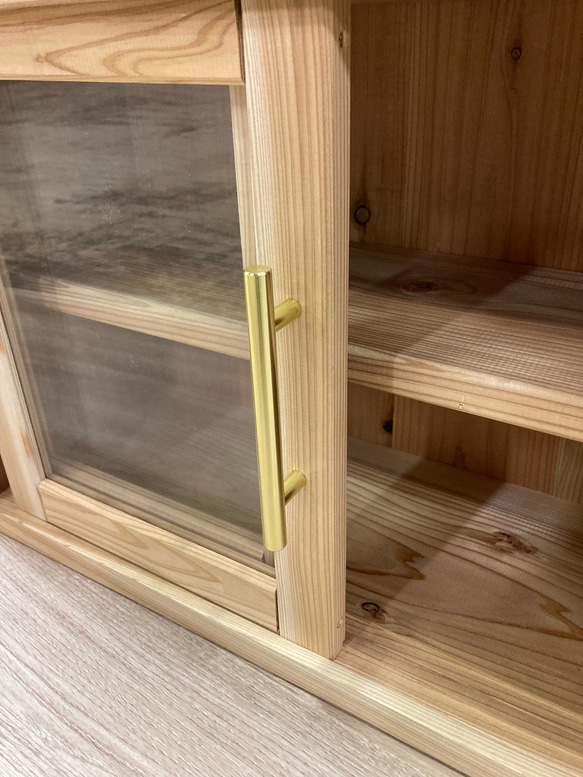 杉無垢材卓上収納棚【引き違い扉仕様】 