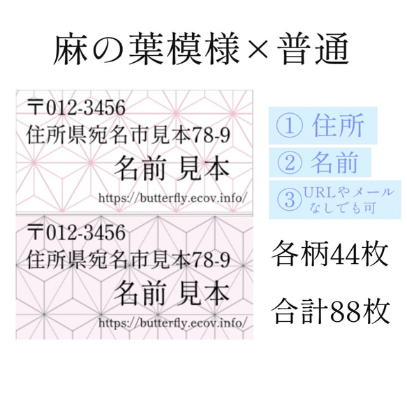住所シール 麻の葉模様 88枚 小さめサイズ 3枚目の画像