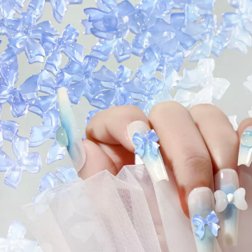水色 リボン ネイルパーツ 12個 ネイルパーツ 、UV、変色、リボン、ブルー、20個組、300円 デコパーツ