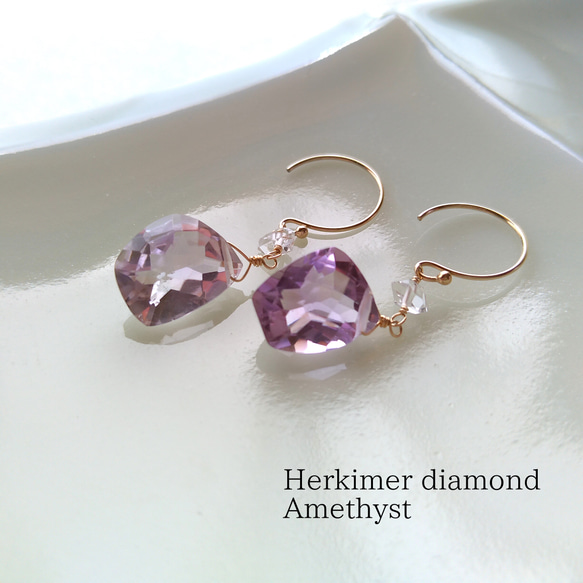 14kgf アメトリンとハーキマーのピアス 14kgf・アメトリンとハーキマーダイヤモンドのピアス＊Brand