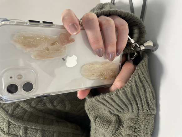 ストラップ　iPhoneケース　ニュアンスiPhoneケース　ハンドメイド　ストラップ付き　スマホショルダー2022 8枚目の画像