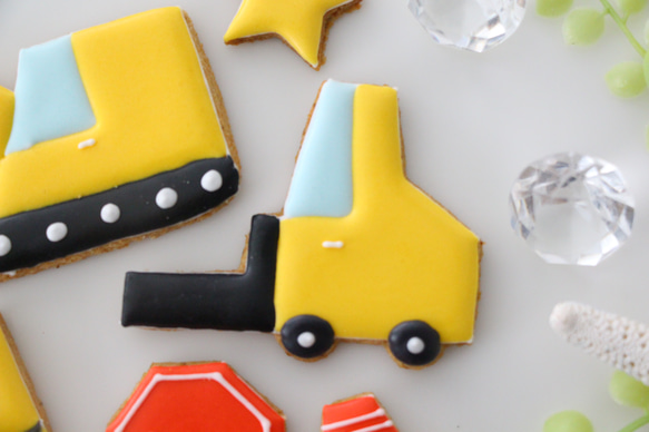 【アイシングクッキー】　工事車両　誕生日　ケーキ　飾り付　クレーン　ショベルカー　車　フォークリフト 6枚目の画像