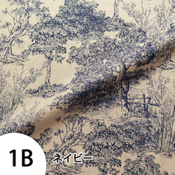 新入荷！『リネンシーチング 　木々の絵柄　ジュイ風　麻100％』～１－B　ネイビー　50㎝単位でカット～ 1枚目の画像